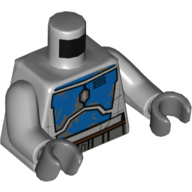 Torso Armor, Blue Chestplate, Dark Bluish Gray Belt print, Light Bluish Gray Arms, Dark Bluish Gray Arms Light Bluish Gray