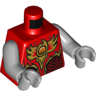 Torso Armor with Dark Red Plates, Gold Fire Emblem with Orange Orb (CHI) Print, Light Bluish Gray Arms and Hands Rot