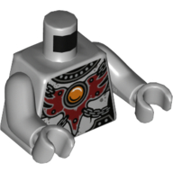 Torso Armor with Dark Red Chestplate with Orange Circle (CHI Orb) Print, Light Bluish Gray Arms and Hands Hellblaugrau