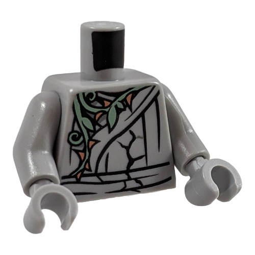 Torso Cracked Statue, Ninja Robe with Sand Green Vine and Gold Thorns Front and Back Print, Light Bluish Gray Arms and Hands Hellblaugrau