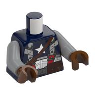 Torso, Captain America Suit, White Stars, Light Bluish Grey/Red Straps, Dark Brown Belt print, Light Bluish Gray Arms, Reddish Brown Hands Dunkelblau