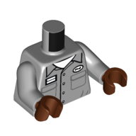 Torso, Shirt, Buttons, White Name Tag, White Shirt print, Light Bluish Gray Arms, Reddish Brown Hands Light Bluish Gray