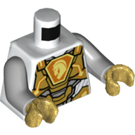 Torso Armor, Gold Plates, Orange Shield with Horse Head Print, Light Bluish Gray Arms, Pearl Gold Hands Weiß