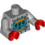 Torso Robot with Silver Rivets, Yellow Gauges, Red Knobs and Yellow Screen Print, Light Bluish Gray Arms, Red Hands Light Bluish Gray