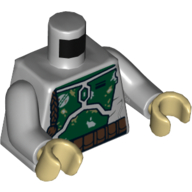 Torso Armor Plates Dark Green, Gray, and Olive Green Patches, Brown Braid with Knot Print (Boba Fett), Light Bluish Gray Arms, Tan Hands Light Bluish Gray