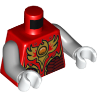 Torso Vest with Dark Red and Gold Armor with Scales and Fire Chi Emblem Print, Light Bluish Gray Arms, White Hands Red