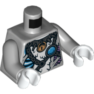 Torso Tiger Fur with Chains, Spiked Collar, Padlock and Blue Round Jewel (Chi) Print, Light Bluish Gray Arms, White Hands Light Bluish Gray