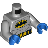 Torso Muscles, Batman Logo and Utility Belt Print, Light Bluish Gray Arms, Blue Hands Hellblaugrau