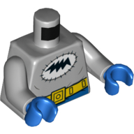 Torso Bodysuit, Black Lightning in White Oval (Batmite Logo), Yellow Utility Belt Print, Light Bluish Gray Arms, Blue Hands Light Bluish Gray