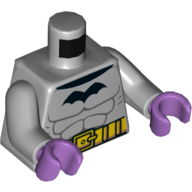 Torso Muscles, Black Batman Logo, Yellow Utility Belt Print, Light Bluish Gray Arms, Medium Lavender Hands Light Bluish Gray