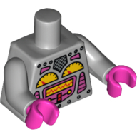 Torso Robot with Silver Rivets, Yellow Gauges, Dark Pink Screen Print, Light Bluish Gray Arms, Dark Pink Hands Hellblaugrau