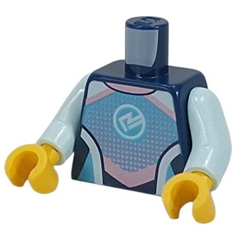 Torso, Wetsuit, Bright Light Blue/Lavender/Light Aqua Shapes, White Symbol, Zipper on Back print, Light Aqua Arms, Yellow Hands Dunkelblau