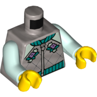Torso, Jacket, Dark Turquoise Trim, Flowers Print, Light Aqua Arms, Yellow Hands Flat Silver