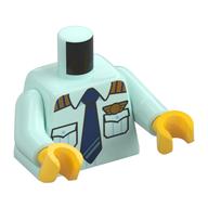 Torso, Pilot Uniform, Gold Wings, Pockets, Dark Blue Tie print, Light Aqua Arms, Yellow Hands Light Aqua