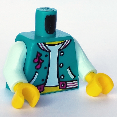 Torso Jacket with Pockets over Light Aqua Top, Magenta Music Notes Print, Light Aqua Arms, Yellow Hands Dunkeltürkis