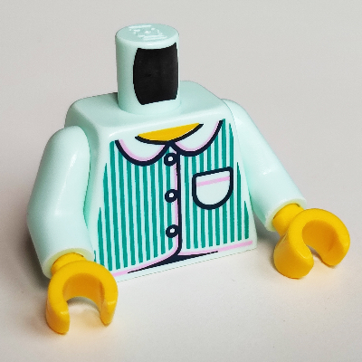 Torso Shirt with Dark Turquoise Stripes and Black Buttons Print, Light Aqua Arms, Yellow Hands Light Aqua