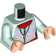 Torso Sweater, Bright Pinks Spots and Zipper, Red Undershirt, Necklace print, Light Aqua Arms, Light Nougat Hands Hellaqua
