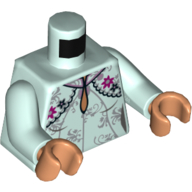 Torso Dress, Magenta and Black Flowers, Collar, Nougat Neck Print, Light Aqua Arms, Nougat Hands Hellaqua