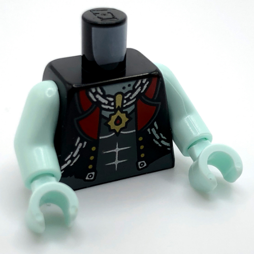 Torso Jacket, Red Collar, Chain print, Light Aqua Arms and Hands Black
