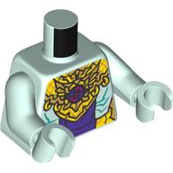 Torso, Gold Chains/Necklace, Yellow Belt, Dark Purple/Magenta Decorations print, Light Aqua Arms and Hands Light Aqua