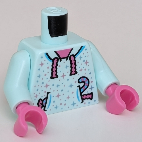 Torso, Dark Pink Laces, Pockets with Candy print, Light Aqua Arms, Dark Pink Hands Light Aqua