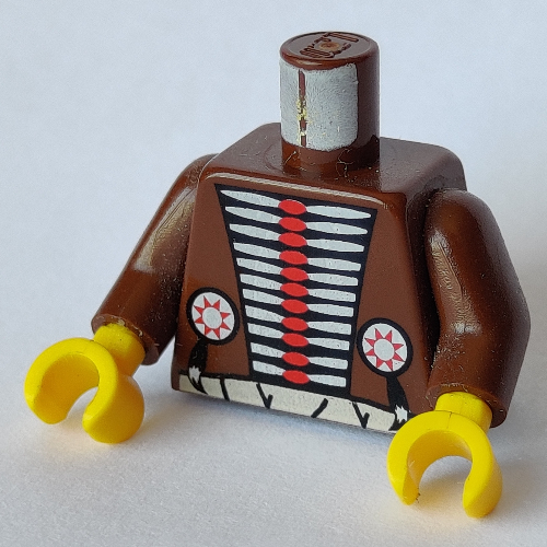 Torso American Indian Buckskin with Hair Pipe Bead Breastplate and White Belt Print, Brown Arms, Yellow Hands Brown