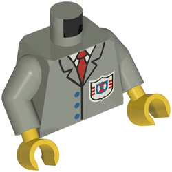 Torso Jacket with Rescue Coast Guard Logo, Red Tie, Buttons Print, Light Gray Arms, Yellow Hands Hellgrau