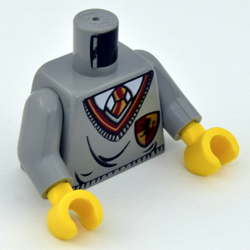Torso Hogwarts Uniform Sweater with Gryffindor Crest Print, Light Gray Arms, Yellow Hands Hellgrau