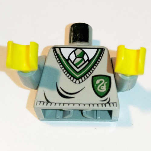 Torso Hogwarts Uniform Sweater with Slytherin Crest Print, Light Gray Arms, Yellow Hands Light Gray