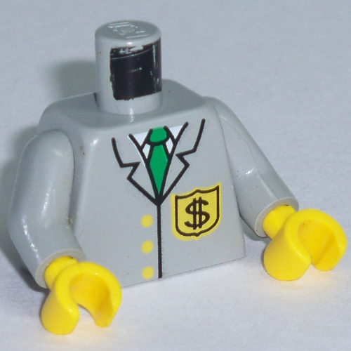 Torso Jacket, with Tie and Dollar Sign Bank Logo Badge Print, Light Gray Arms, Yellow Hands Hellgrau