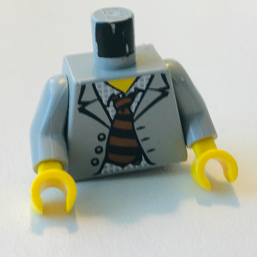 Torso Suit with Checkered Shirt and Striped Tie Print, Light Gray Arms, Yellow Hands Light Gray