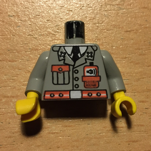 Torso Fire Suit Jacket with Pocket and Red Belt Print, Light Gray Arms, Yellow Hands Light Gray