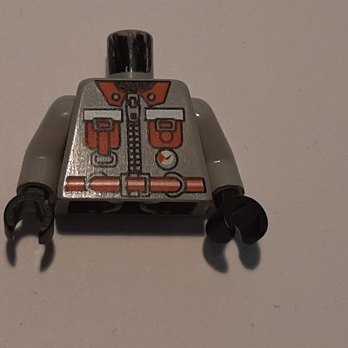 Torso Fire Shirt with 2 Red Pockets and Red Belt Print, Light Gray Arms, Black Hands Light Gray