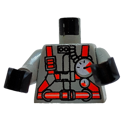Torso Fire Shirt with Gauge and Red Belt Print, Light Gray Arms, Black Hands Hellgrau