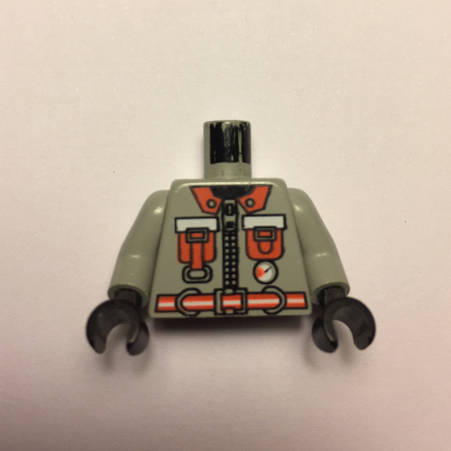 Torso Fire Shirt with 2 Orange Pockets, Small Gauge and Orange Belt Print, Light Gray Arms, Black Hands Hellgrau
