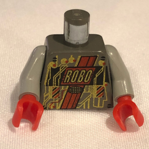 Torso Gold Circuitry and 'ROBO' Print (Roboforce), Light Gray Arms, Red Hands Dark Gray
