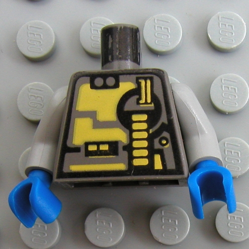 Torso Yellow and Black Panels and Circuitry Print, Light Gray Arms, Blue Hands Dark Gray