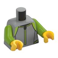 Torso, Wetsuit, Lime Trim, Zipper print, Lime Arms, Yellow Hands Light Bluish Gray
