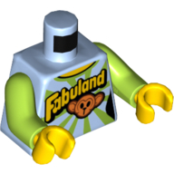 Torso Lime Rays, 'Fabuland', and Monkey Face Print, Lime Arms, Yellow Hands Leuchtendes Hellblau