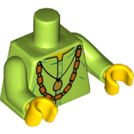 Torso Shirt with Gold Pendant and Bead Necklace Print, Lime Arms, Yellow Hands Lime