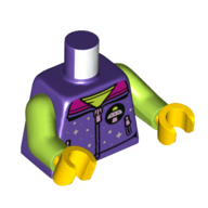 Torso, Jacket with Zipper, UFO Logo, Dark Pink Collar, Lime Vest print, Lime Arms, Yellow Hands Dark Purple