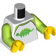 Torso, Shirt, Lime Trim, Green Ankylosaurus print, Lime Arms, Yellow Hands White