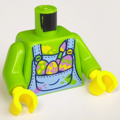 Torso, Bright Light Blue Overall, Medium Lavender, Lime and Bright Orange Spots, Painted Eggs, Brushes Print, Lime Arms, Yellow Hands Limette