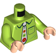 Torso Shirt, White Tie with Lime, Red, Orange and Green Circles Print, Lime Arms, Light Nougat Hands Lime