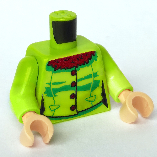 Torso Jacket, Reddish Brown Fur Collar, Buttons, Creases Print, Lime Arms, Light Nougat Hands Lime
