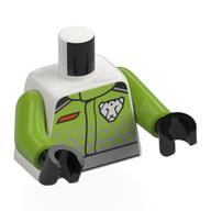 Torso, Race Suit, Lime/Light Bluish Grey Front, White Wolf print, Lime Arms, Black Hands White