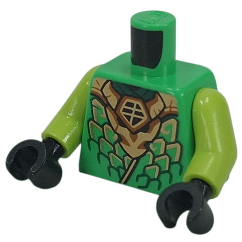 Torso, Ninja Robe, Gold/Dark Green Scales, Gold Dragon print, Lime Arms, Black Hands Bright Green