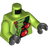 Torso Snake with Dark Green Belt and Red Vials Print, Lime Arms, Black Hands Lime