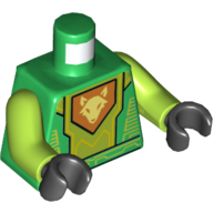 Torso Armor with Lime Circuitry and Panel with Bright Light Yellow Fox Head on Orange Pentagonal Shield Print, Lime Arms, Black Hands Grün