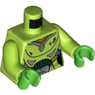 Torso Silver and Gold Space Armor with Green Dirt and Belt Buckle with Ultra Agents Toxic Logo Print, Lime Arms, Bright Green Hands Lime